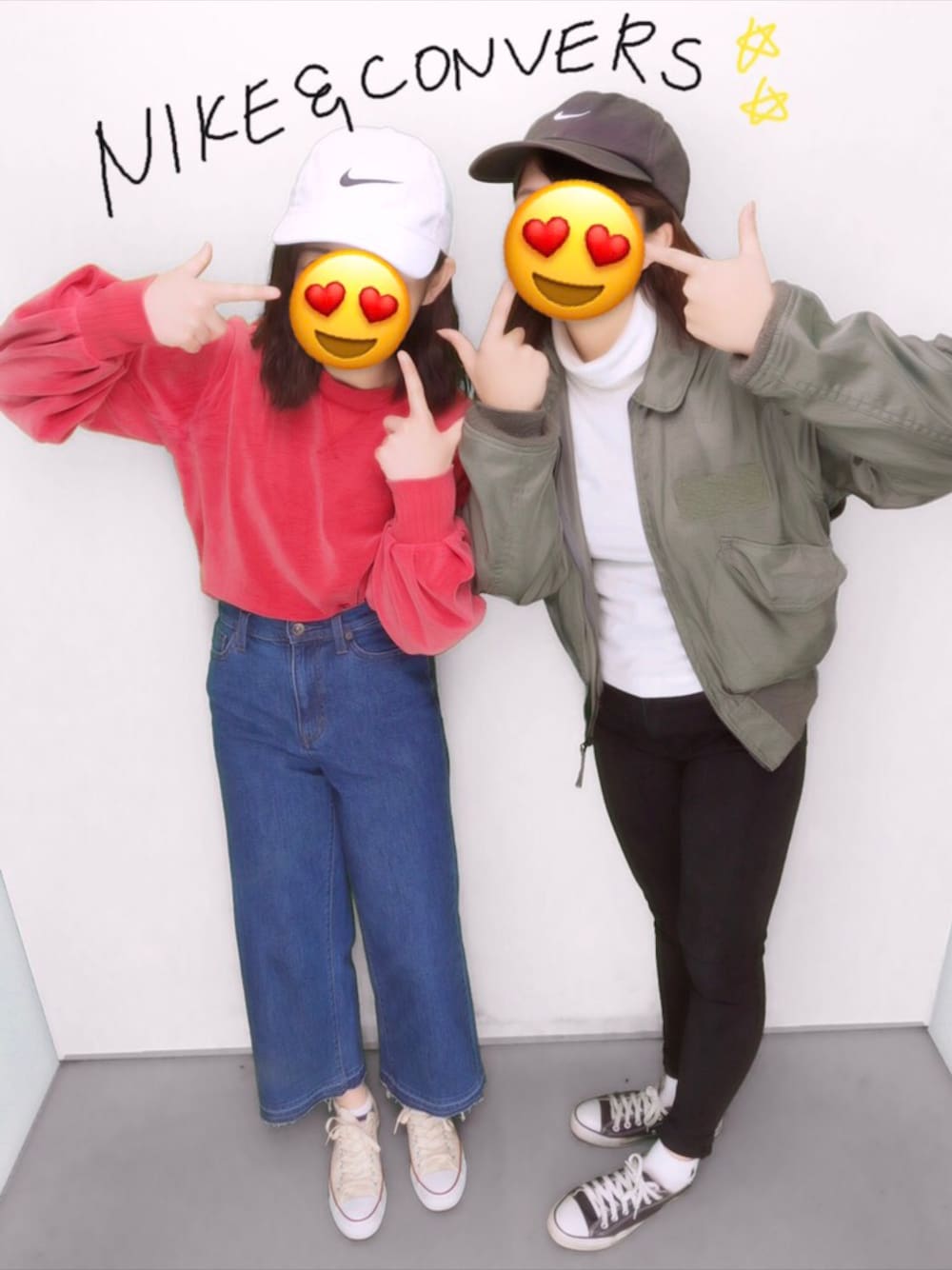 「お揃い、converse、NIKE」｜「PAGEBOYのアイテム（スウェット、レッド系）」を使った、みさん（レディース・159cm）の春コーディネートの1枚目の写真