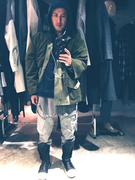 「RICK OWENS」｜「アイテム（ノーカラージャケット）」を使った、rechic clothing shopさん（メンズ・171cm）の春コーディネート