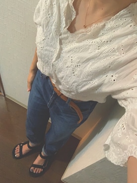 「ハイウエストストレートジーンズ」｜nkgwtmkさん（レディース・158cm）の夏コーディネート