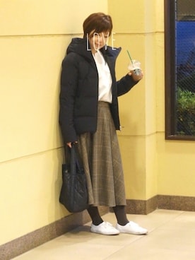 「ラコステ」｜「アイテム（ダウンジャケット/コート）」を使った、ふぁむさん（レディース・153cm）の冬コーディネート