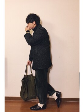 「ロールアップ」｜「アイテム（ピーコート）」を使った、old_goldさん（メンズ・170cm）の冬コーディネート