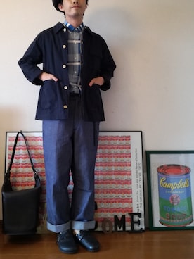 「ブルーコーデ」｜「アイテム（カバーオール）」を使った、old_goldさん（メンズ・170cm）の春コーディネート