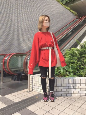 「ハラチ」｜「アイテム（スウェット）」を使った、ぐるぐるさん（レディース・151cm）の夏コーディネート