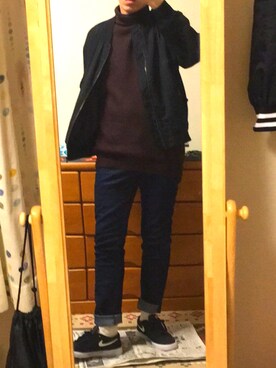 「GU（ジーユー）の（GU）スキニーフィットジーンズ（MEN ⁄ ジーンズ）」を使った、「YUTO」さん（メンズ・176cm）の冬コーディネート