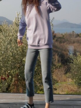 「chuu（チュー）のCHUU(チュー)-5KG JEANS vol.107（デニムパンツ、ブルー系）」を使った、meguさん（レディース・170cm）の冬コーディネート