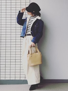 「マリンコーデ」｜「アイテム（デニムジャケット）」を使った、♥hapiko♥さん（レディース・153cm）の秋コーディネート