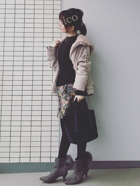 「GUコーデ」｜「アイテム（ミリタリージャケット）」を使った、♥hapiko♥さん（レディース・153cm）の冬コーディネート