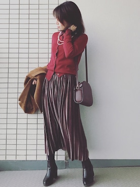 「ベロアスカート」｜「アイテム（チェスターコート）」を使った、♥hapiko♥さん（レディース・153cm）の冬コーディネート