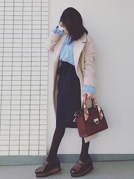 「ハイウエストスカート」｜「アイテム（チェスターコート）」を使った、♥hapiko♥さん（レディース・153cm）の冬コーディネート