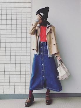 「レースブラウス」｜「アイテム（トレンチコート）」を使った、♥hapiko♥さん（レディース・153cm）の冬コーディネート