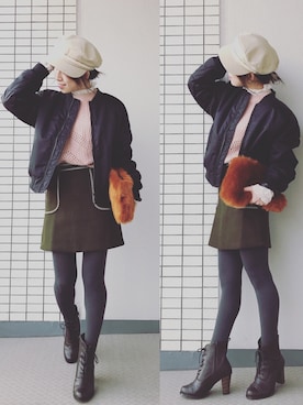 「koe（コエ）のアイテム（MA-1）」を使った、♥hapiko♥さん（レディース・153cm）の冬コーディネート