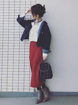 「UNIQLOU」｜「アイテム（デニムジャケット）」を使った、♥hapiko♥さん（レディース・153cm）の春コーディネート
