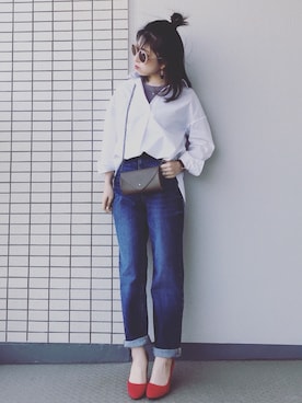 「襟抜きシャツ」｜♥hapiko♥さん（レディース・153cm）の春コーディネート
