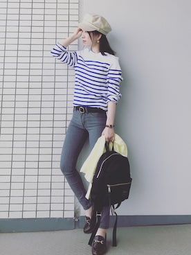 「マリンコーデ」｜「アイテム（アナログ腕時計）」を使った、♥hapiko♥さん（レディース・153cm）の春コーディネート