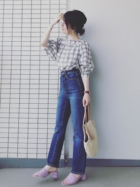 「ハイウエストストレートジーンズ」｜♥hapiko♥さん（レディース・153cm）の夏コーディネート