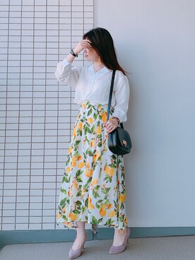 フルーツ柄ロングスカートを使った人気ファッションコーディネート Wear