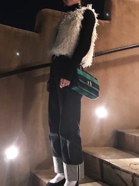 「白靴下」｜「アイテム（その他アウター）」を使った、Rukaさん（レディース・162cm）の冬コーディネート