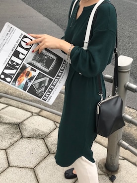 「リブニットパンツ」｜「アイテム（ワンピース/ドレス）」を使った、Rukaさん（レディース・162cm）の秋コーディネート