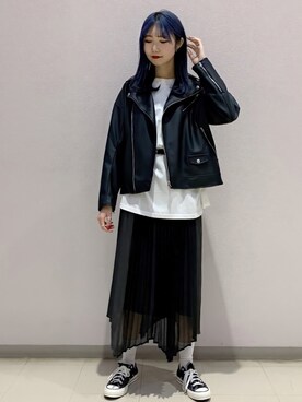 「PAGEBOY（ページボーイ）のアイテム（ライダースジャケット）」を使った、どびちゃんさん（レディース・168cm）の春コーディネート