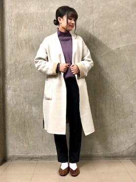 「coen（コーエン）のアイテム（ノーカラージャケット）」を使った、coen misakiさん（レディース・160cm）の冬コーディネート