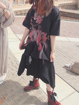 「柄シャツコーデ」｜「アイテム（ブーツ）」を使った、まぁ さん（レディース・163cm）の秋コーディネート