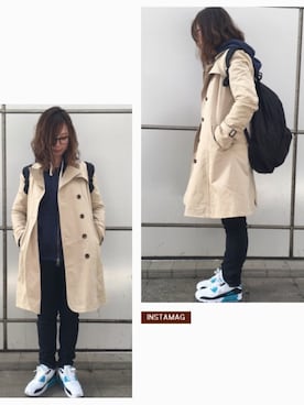 「黒リュック」｜「アイテム（トレンチコート）」を使った、YUIさん（レディース・156cm）の冬コーディネート