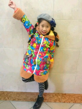 「BOOFOOWOO」｜「アイテム（ハンチング/ベレー帽）」を使った、RENNAさん（キッズ・126cm）の春コーディネート