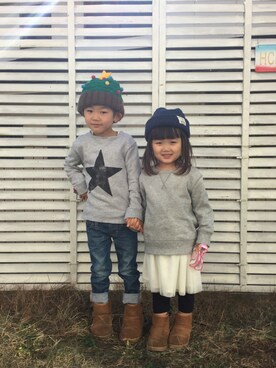 「Lee（リー）のアイテム（パンツ）」を使った、HINAHIMAさん（キッズ・100cm）の冬コーディネート