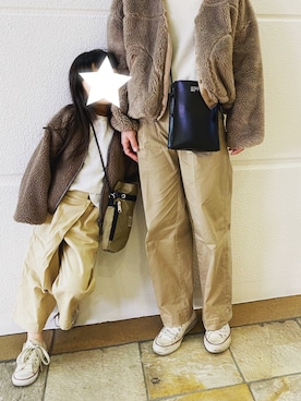 「RED CHOP WORKS（レッドチョップワークス）のアイテム（ジャケット/アウター）」を使った、HINAHIMAさん（キッズ・110cm）の冬コーディネート