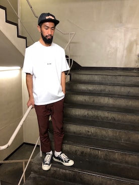 「RIPNDIP（リップンディップ）のアイテム（帽子）」を使った、LHP池袋スタッフ４さん（メンズ・170cm）の夏コーディネート