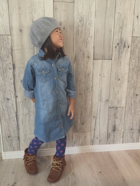 「アイテム（タイツ/ストッキング、ブルー系）」を使った、yusyu☺︎︎✩︎さん（キッズ・100cm）の秋コーディネート