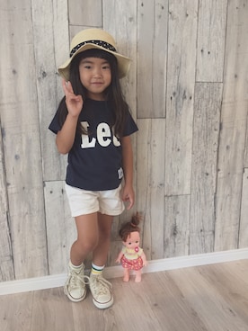 「白ショートパンツ」｜「アイテム（スニーカー）」を使った、yusyu☺︎︎✩︎さん（キッズ・110cm）の夏コーディネート
