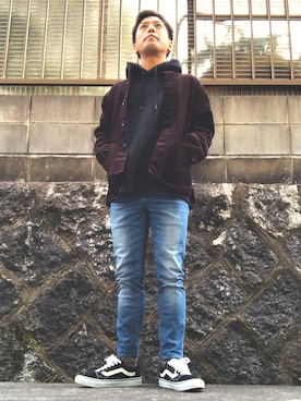 「Steven Alan（スティーブンアラン）のアイテム（ノーカラージャケット）」を使った、お松さんさん（メンズ・165cm）の冬コーディネート