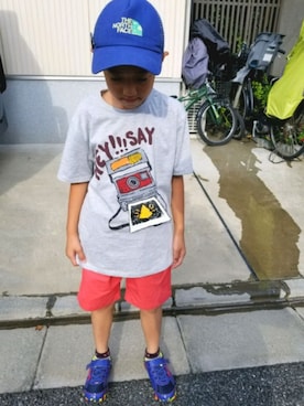 「northface（ノースフェイス）のアイテム（帽子）」を使った、T.BROTHERSさん（キッズ・127cm）の夏コーディネート