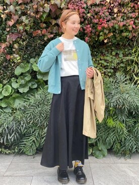 「coen（コーエン）のアイテム（ステンカラーコート）」を使った、coen  inoさん（レディース・169cm）の冬コーディネート