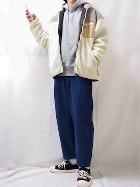 「プルオーバーパーカー」｜「アイテム（ブルゾン）」を使った、fuma<GUstylist>さん（メンズ・175cm）の冬コーディネート