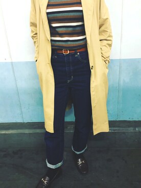 「GU（ジーユー）のアイテム（デニムパンツ、ブルー系）」を使った、Noaゴーローさん（レディース・165cm）の秋コーディネート