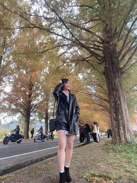 「インスタやってます」｜「アイテム（ライダースジャケット）」を使った、シェルさん（レディース・157cm）の冬コーディネート
