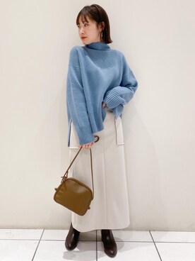「green label relaxing（グリーンレーベルリラクシング）のFFC W テンジク ハイネック プルオーバー ニット（ニット/セーター）」を使った、Miku Sugimotoさん（レディース・157cm）の秋コーディネート