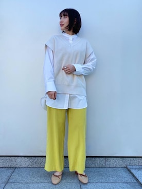 「green label relaxing（グリーンレーベルリラクシング）のアイテム（ベスト）」を使った、Miku Sugimotoさん（レディース・157cm）の冬コーディネート