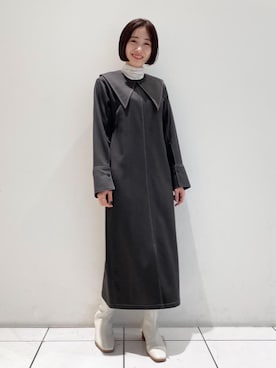 「EMMEL REFINES（エメルリファインズ）のアイテム（ワンピース）」を使った、Miku Sugimotoさん（レディース・157cm）の秋コーディネート