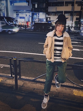 「moussy」｜「アイテム（MA-1）」を使った、マギーさん（レディース・158cm）の冬コーディネート