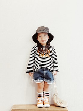 「アイテム（ソックス/靴下、ブラック系）」を使った、RSKKさん（キッズ・80cm）の春コーディネート
