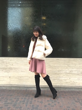 「モヘヤ」｜「アイテム（ダウンジャケット/コート）」を使った、中川真梨さん（レディース・168cm）の秋コーディネート