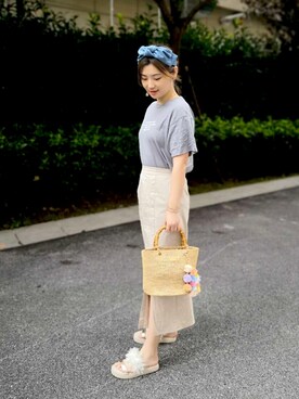 「RANDA（ランダ）のストレスフリー/シフォンフラワーサンダル（サンダル）」を使った、kangyaさん（レディース・168cm）の夏コーディネート