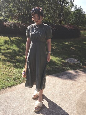 「RANDA（ランダ）のストレスフリー/シフォンフラワーサンダル（サンダル）」を使った、kangyaさん（レディース・168cm）の夏コーディネート