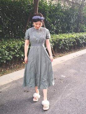 「RANDA（ランダ）のストレスフリー/シフォンフラワーサンダル（サンダル）」を使った、kangyaさん（レディース・168cm）の夏コーディネート