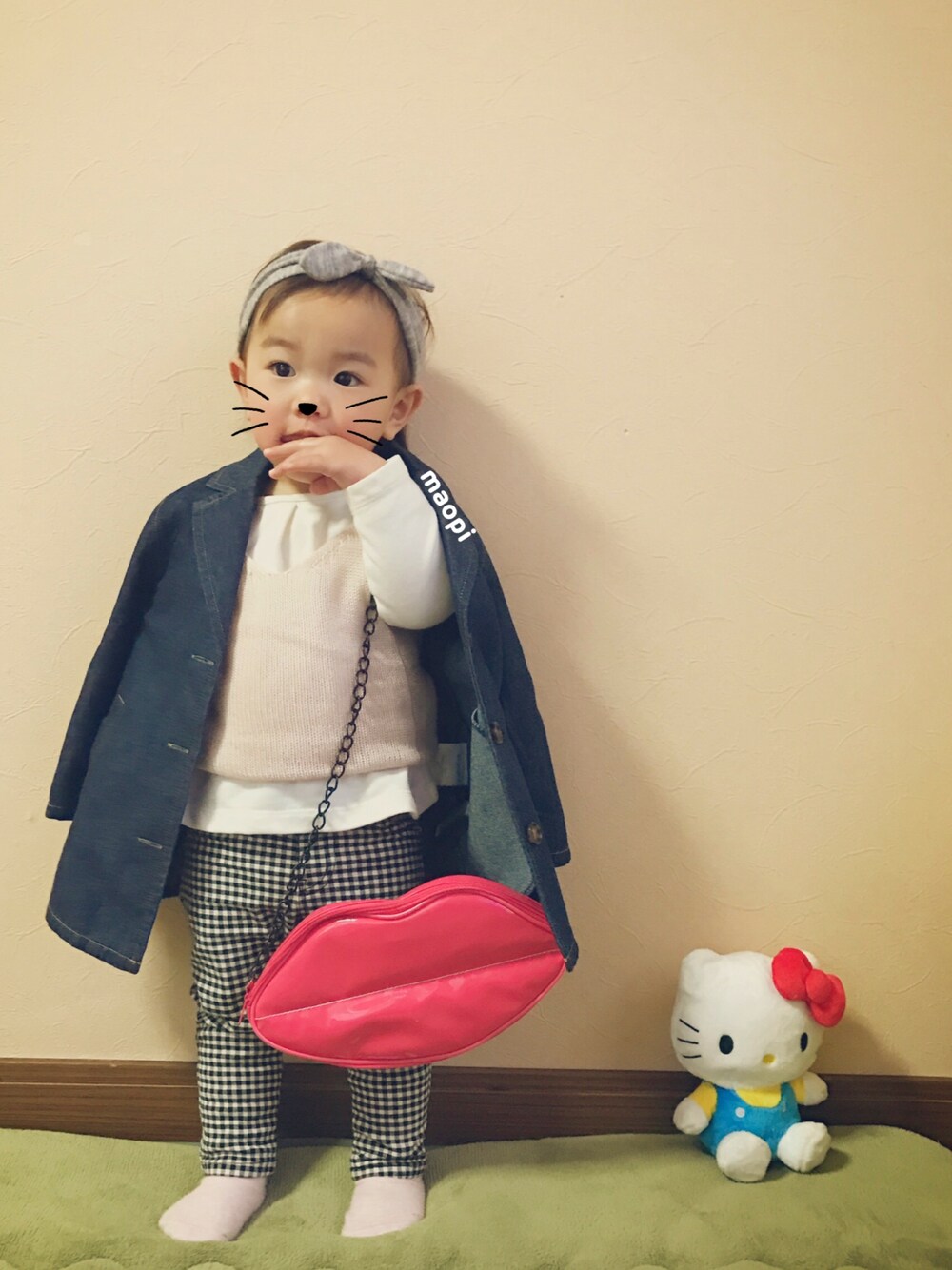 「チームうすげちゃん、休日スタイル、カジュアル、シンプル、springstlye、おんなのこ、1歳、1歳7ヵ月、1歳7ヶ月、1歳女の子」｜「Birthdayのアイテム（デニムジャケット、ブルー系）」を使った、akip0n☆ma0nさん（キッズ・90cm）の春コーディネートの1枚目の写真