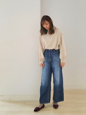 「アイテム（パンプス、パープル系）」を使った、てぃなみーさん（レディース・162cm）の冬コーディネート