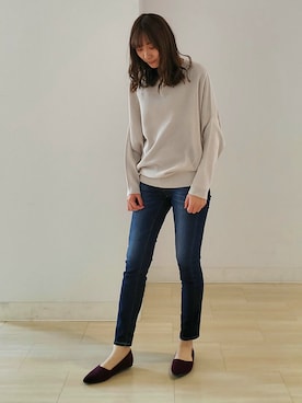 「アイテム（パンプス、パープル系）」を使った、てぃなみーさん（レディース・162cm）の冬コーディネート